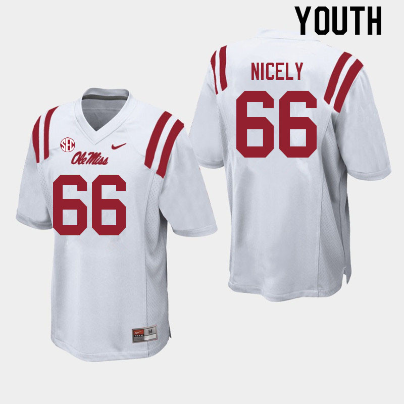 Cedrick Nicely Ole Miss Rebels NCAA Youth White #66 Stitched Limited College Football Jersey QPO2458RT